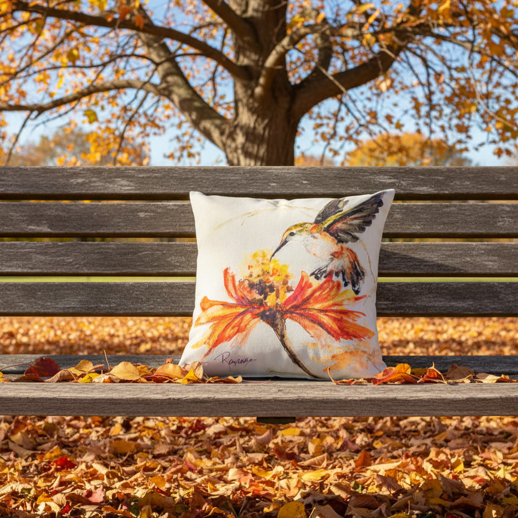 Hummingbird On Fall Flower Climaweave Pillow 18x18