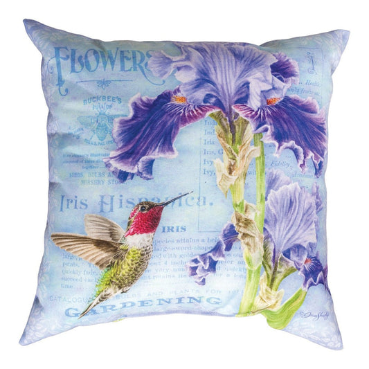 Iris And Hummingbird Climaweave Pillow 18" x 18"