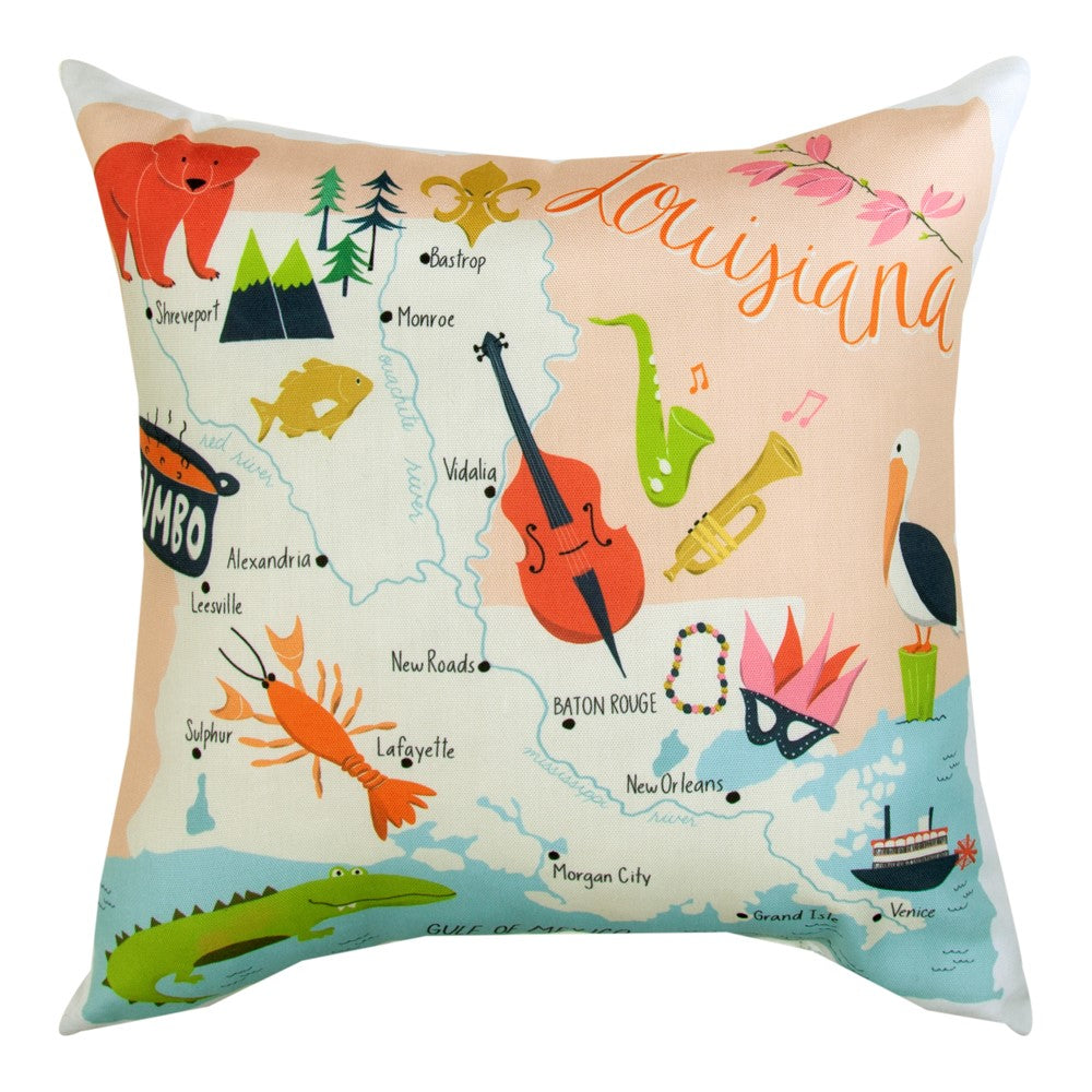 Louisiana Map Climaweave Pillow 18" Indoor/Outdoor