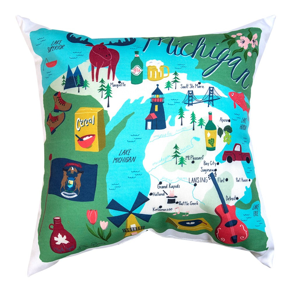 Michagan Map Climaweave Pillow 18" Indoor/Outdoor