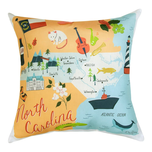North Carolina Map Climaweave Pillow 18" Indoor/Outdoor