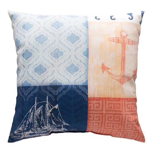 Nautical Wonder Navy & Coral With Anchor Climaweave Pillow 18x18
