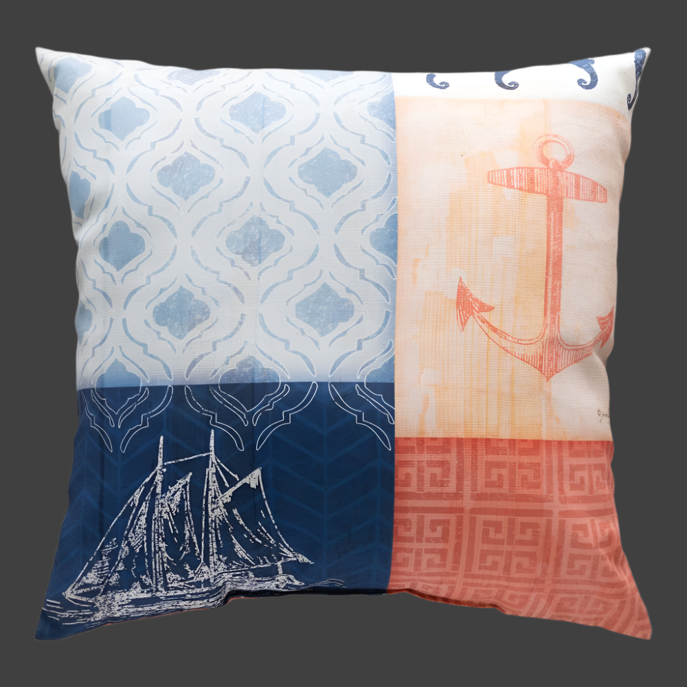 Nautical Wonder Navy & Coral With Anchor Climaweave Pillow 18x18