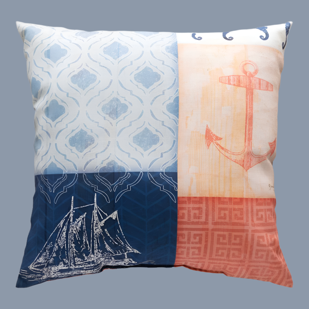 Nautical Wonder Navy & Coral With Anchor Climaweave Pillow 18x18