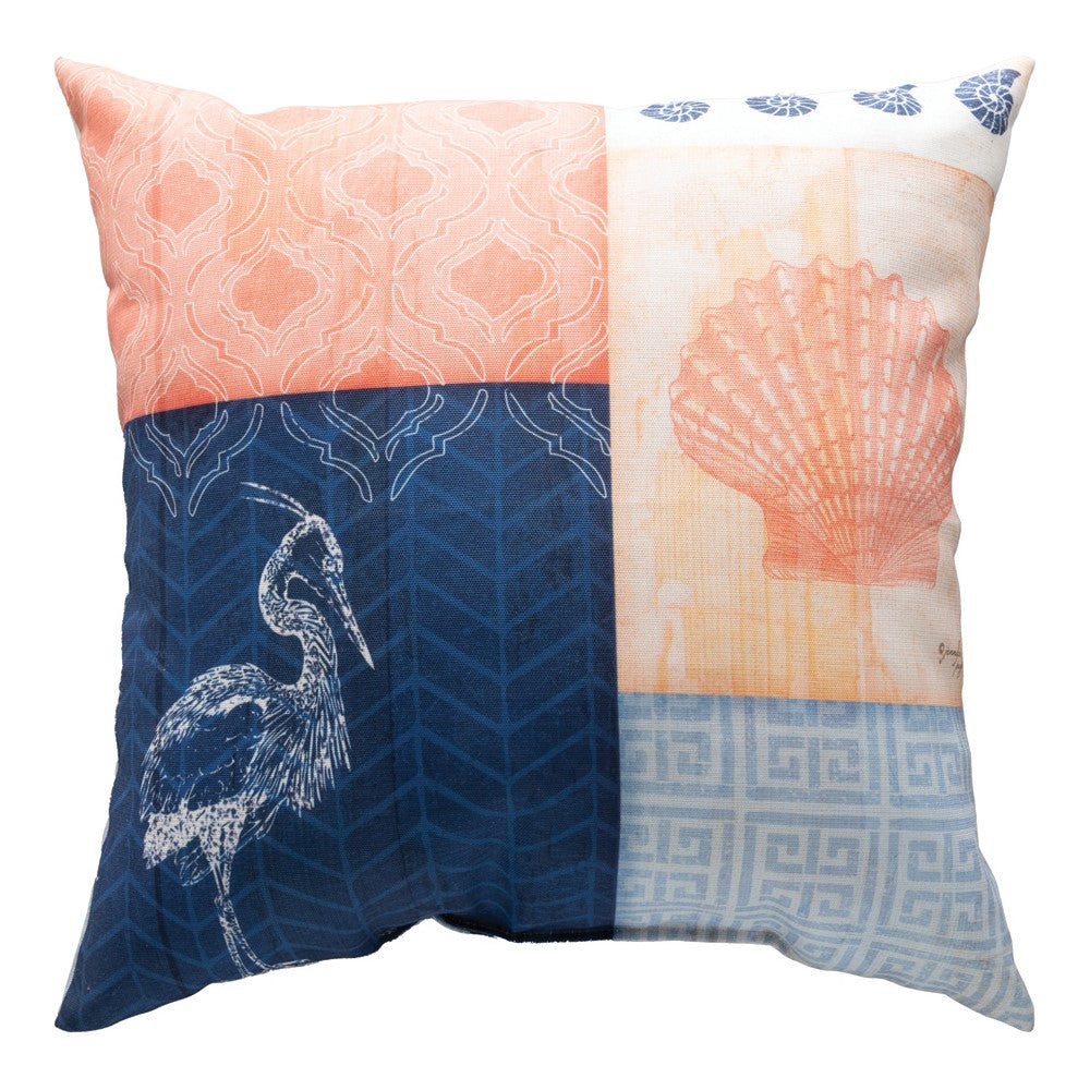 Nautical Wonder Navy & Coral With Heron Climaweave Pillow 18x18