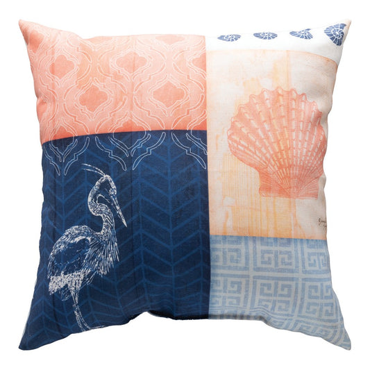 Nautical Wonder Navy & Coral With Heron Climaweave Pillow 18x18