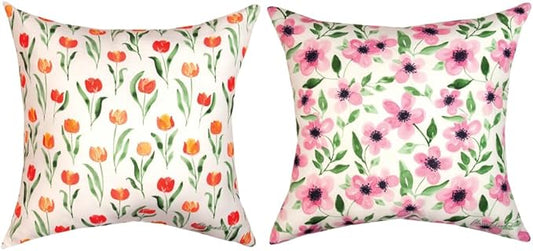Orange & Pink Florals Climaweave Pillow 18" Indoor/Outdoor