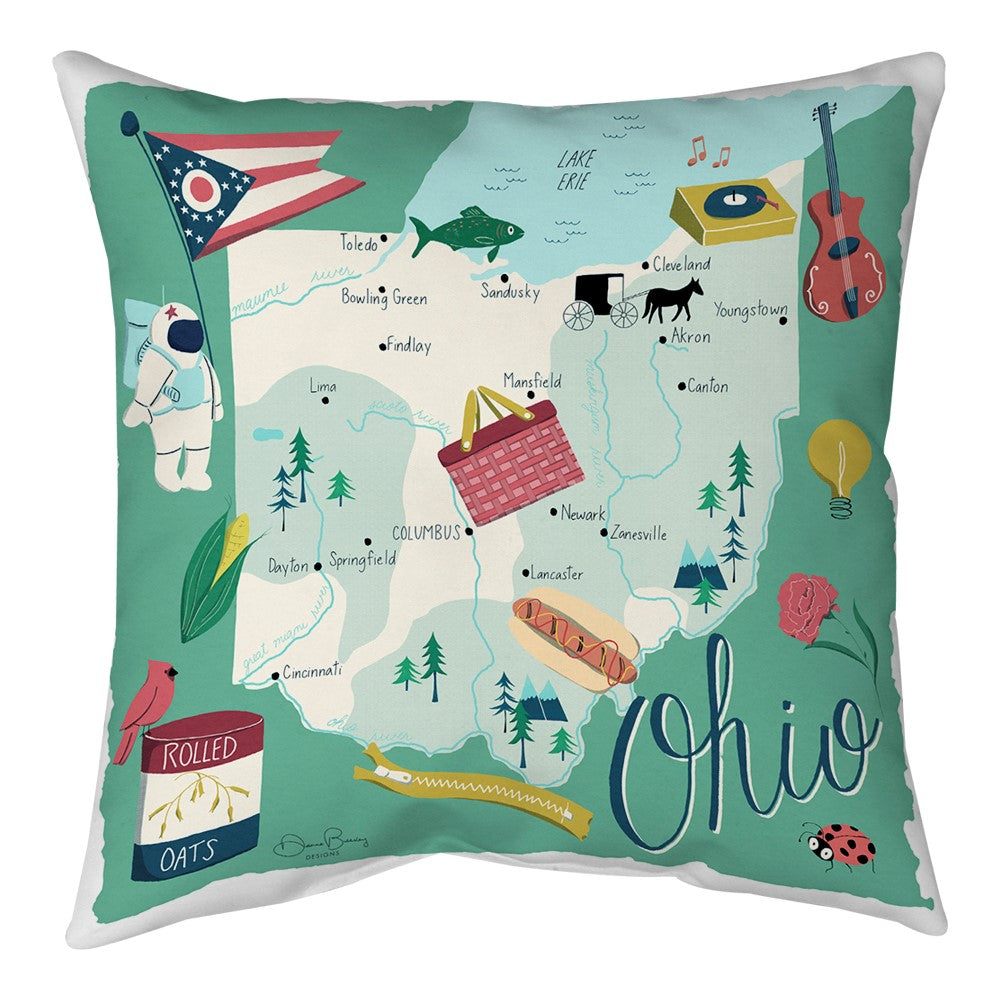 Ohio Map Climaweave Pillow 18" Indoor/Outdoor