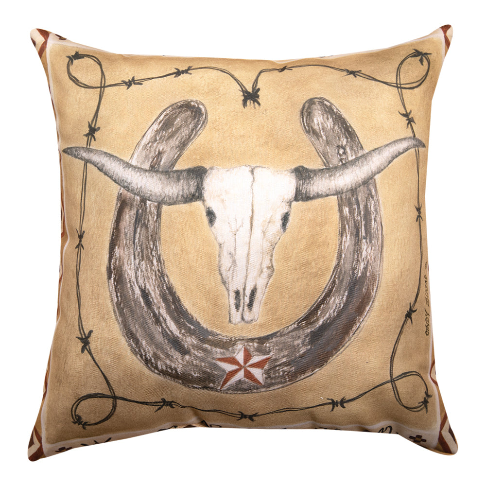 Western Borders Cow Skull Climaweave Pillow 18" Indoor/Outdoor