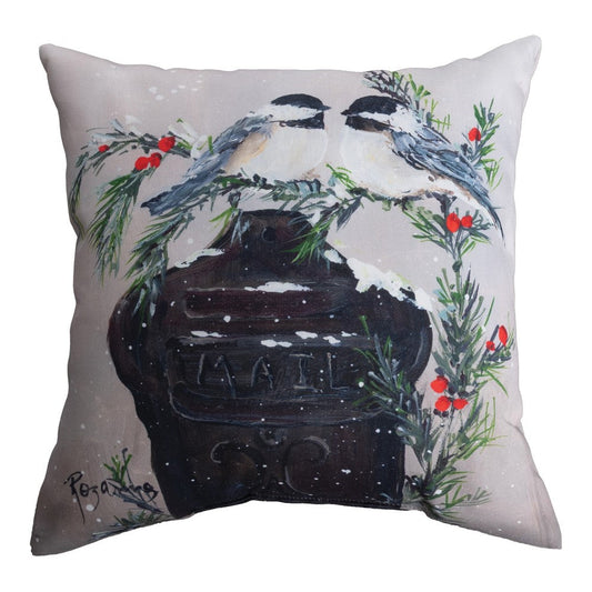 Chickadee's On Mailbox Climaweave Pillow 18" x 18"
