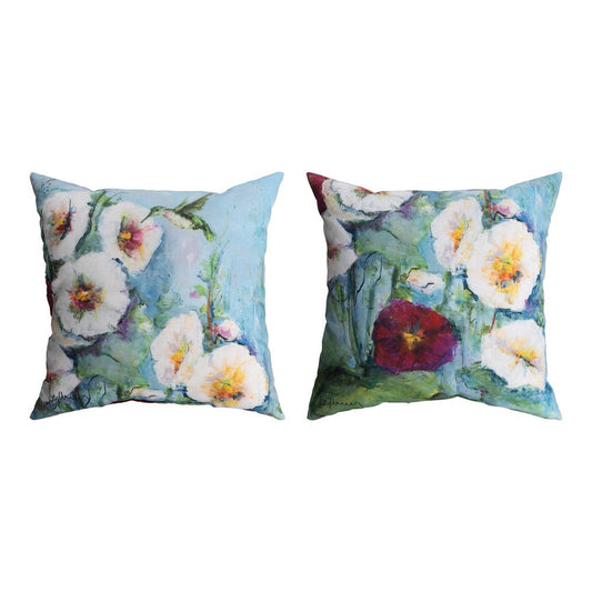 Holly Hocks And Hummingbird Climaweave Pillow 18" x 18"