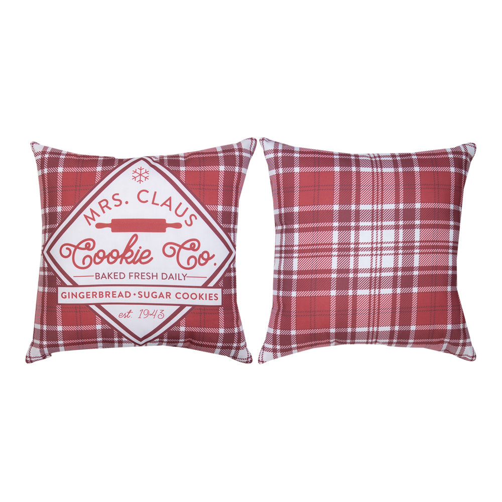 Plaid Holiday Mrs Clause Climaweave Pillow 18" Indoor/Outdoor