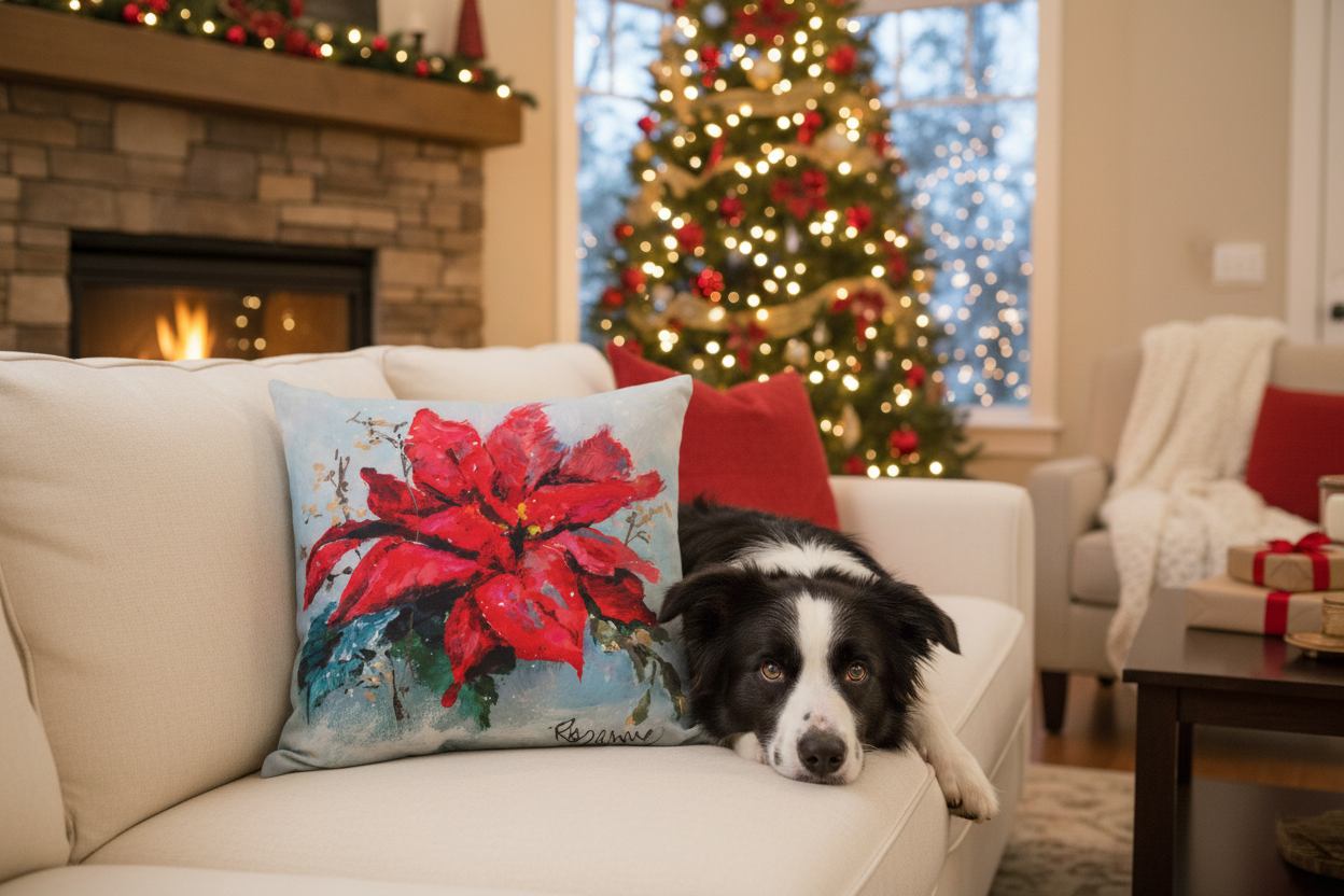 Poinsettia Climaweave Pillow 18X18