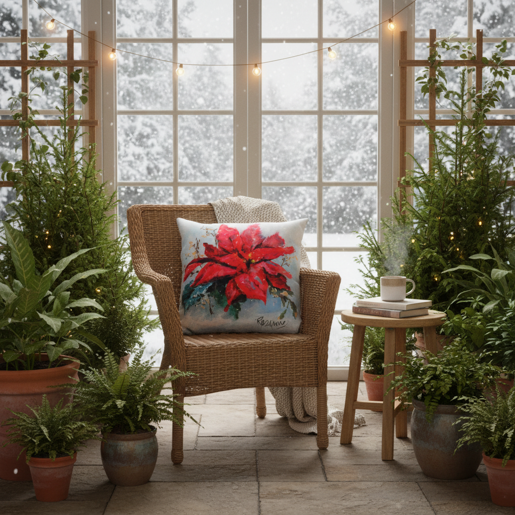 Poinsettia Climaweave Pillow 18X18