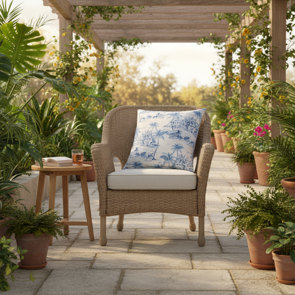 Palm Toile White Climaweave Pillow 18x18