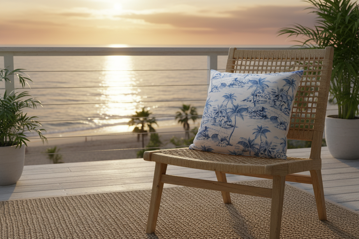 Palm Toile White Climaweave Pillow 18x18