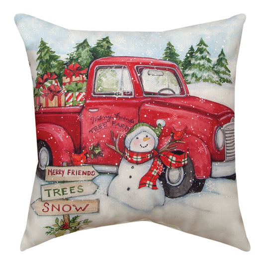 Red Truck Christmas Snowman Climaweave Pillow 18" Indoor/Outdoor