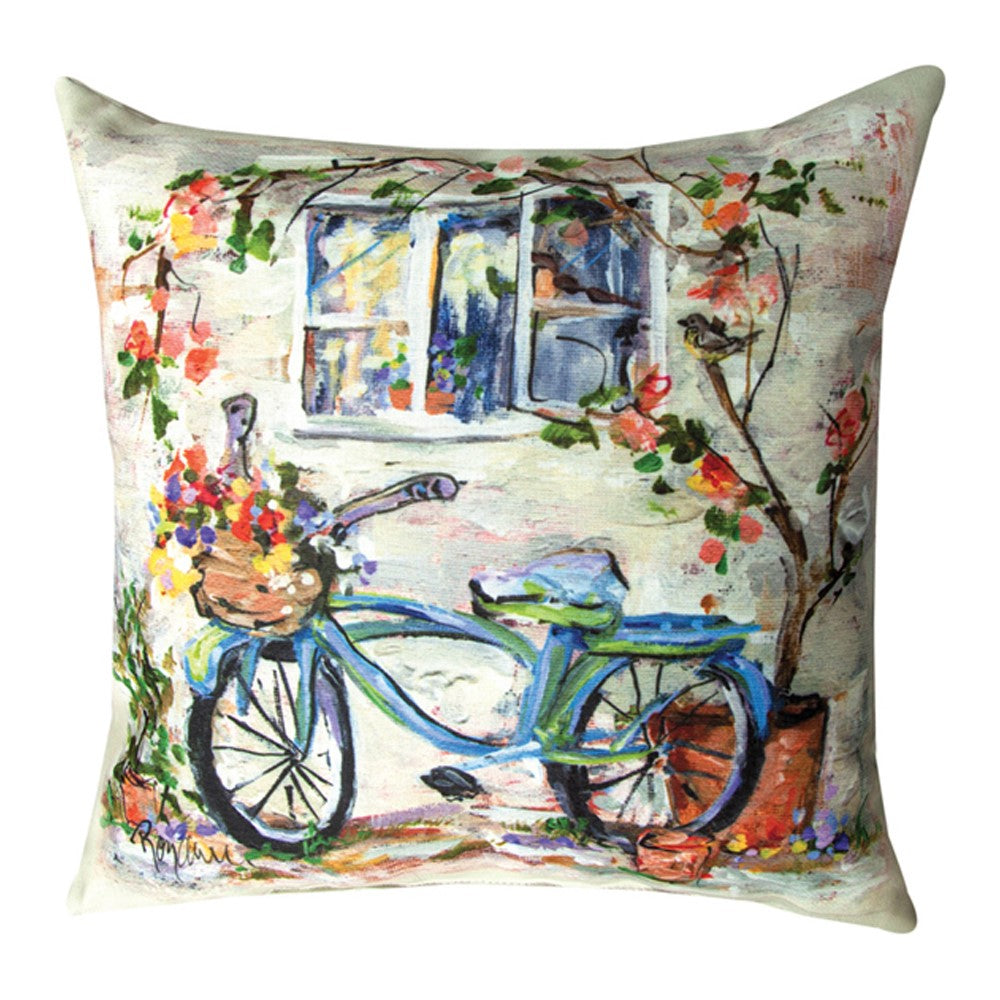 Blue Bike Under Window Climaweave Pillow 18" Indoor/Outdoor