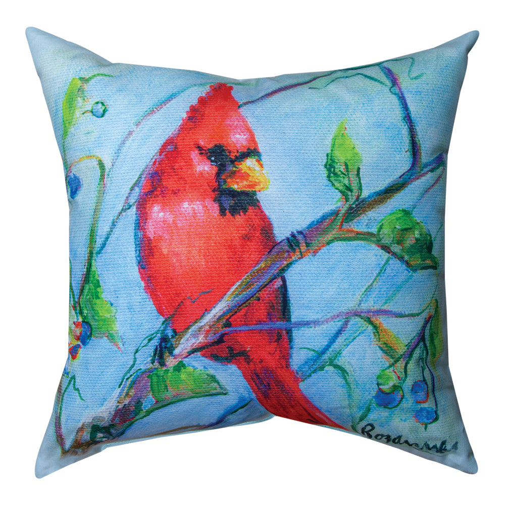 Spring Cardinal With Blueberries Climaweave Pillow 18" Indoor/Outdoor