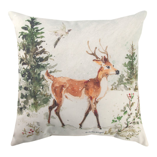 Snowy Forest Moose & Deer Climaweave Pillow 18" Indoor/Outdoor