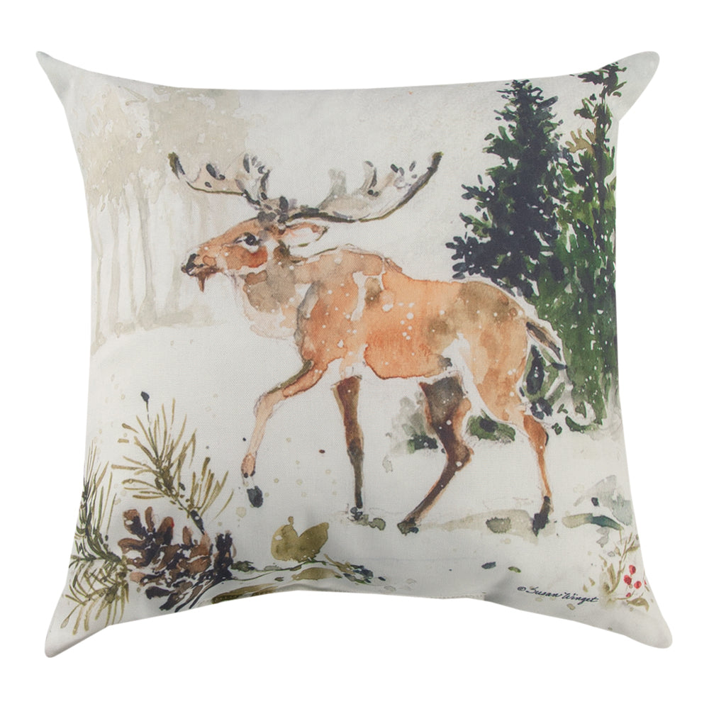 Snowy Forest Moose & Deer Climaweave Pillow 18" Indoor/Outdoor