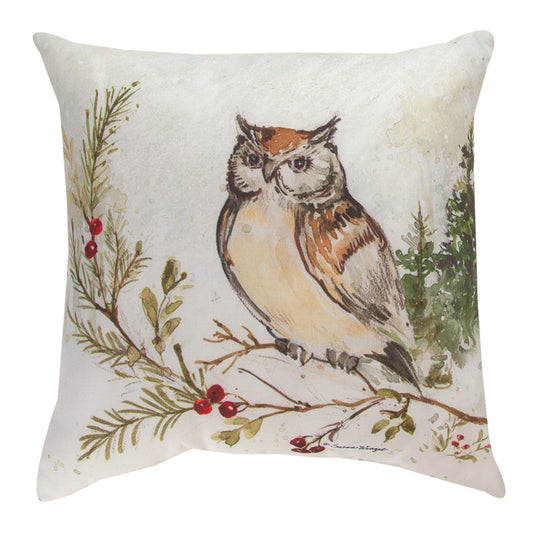 Snowy Forest Owl & Cardinal Climaweave Pillow 18" Indoor/Outdoor
