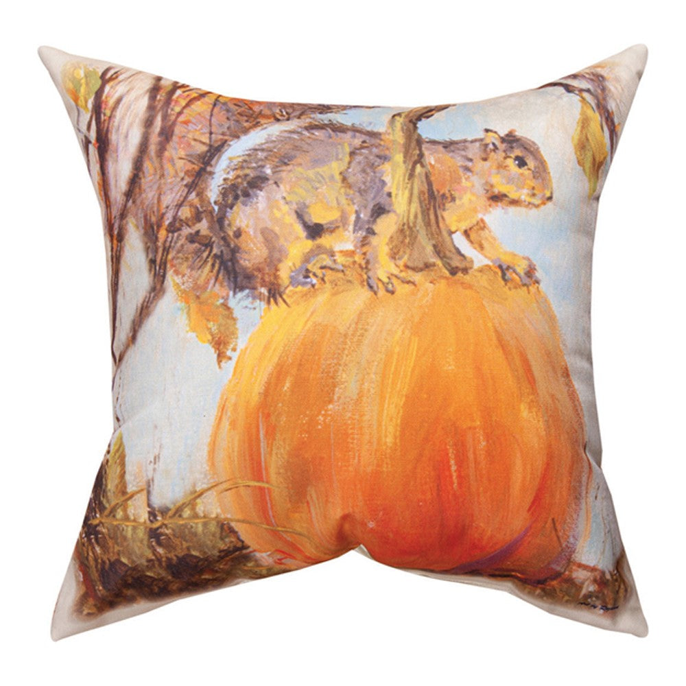 Squirrel On Pumpkin Climaweave Pillow 18" Indoor/Outdoor