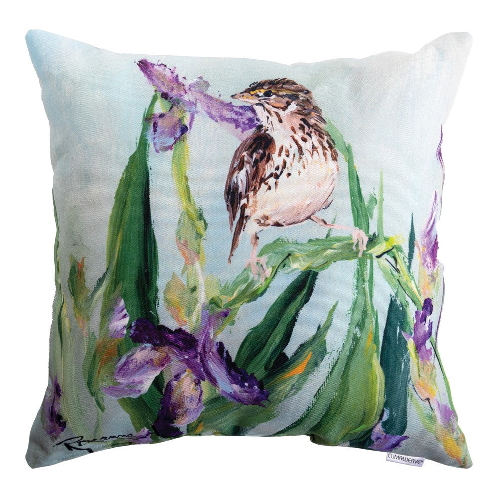 Sparrow On Spring Iris Climaweave Pillow 18" Pillow