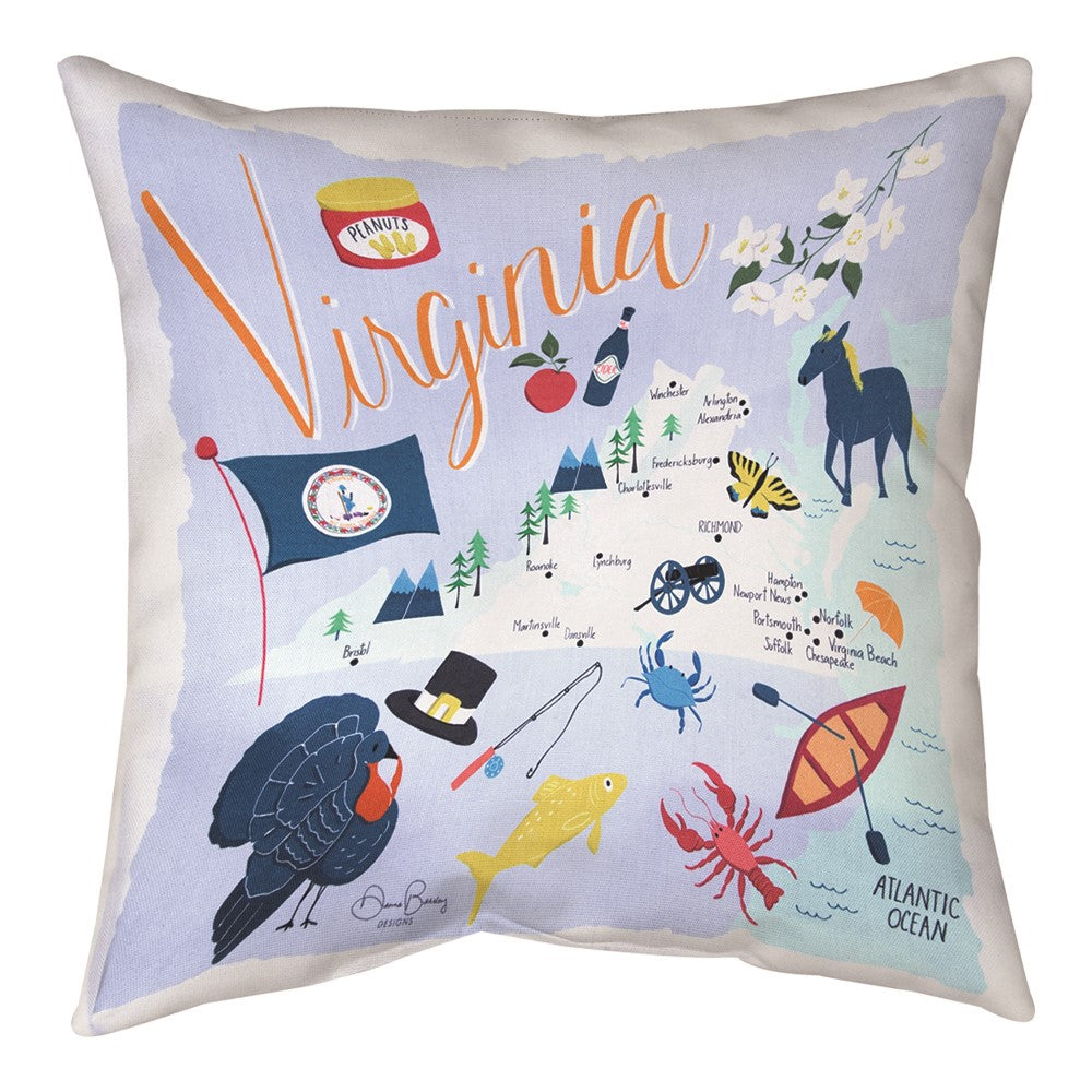 Virginia Map Climaweave Pillow 18" Indoor/Outdoor