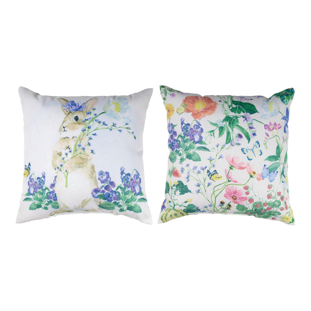 Very Berry Bunnies Pink 18x18 inch Pillow Climaweave Indoor/Outdoor