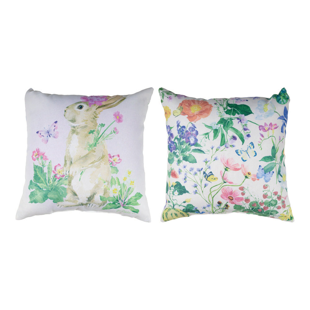 Very Berry Bunnies Purple 18x18 inch Pillow Climaweave Indoor/Outdoor