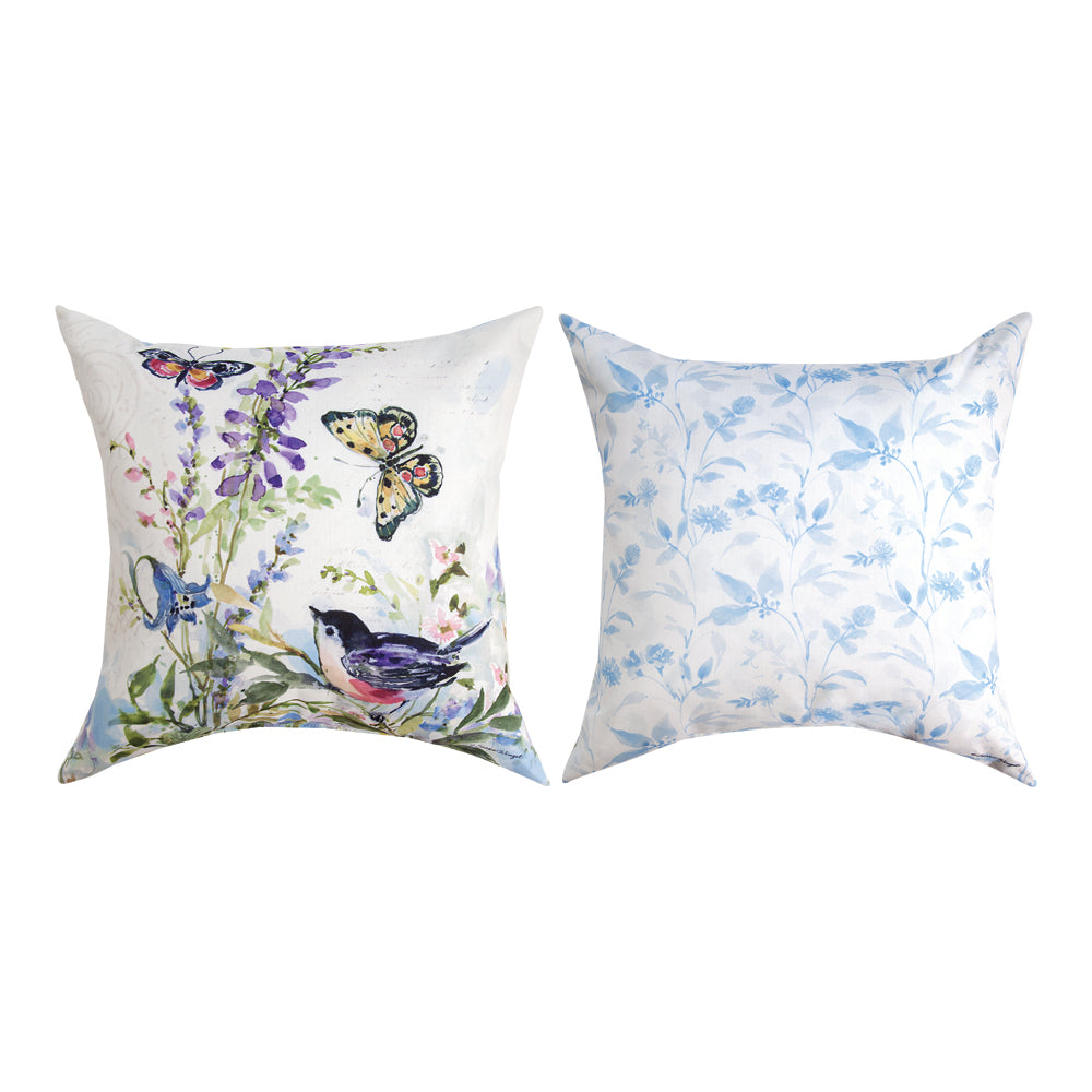 Watercolor Birds And Butterflies Climaweave Pillow 18" Indoor/Outdoor