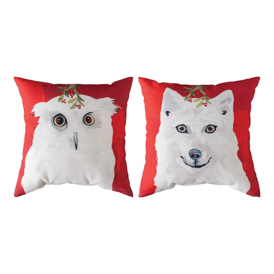 White Christmas Animals - Owl/Wolf Climaweave Pillow 18" x 18"
