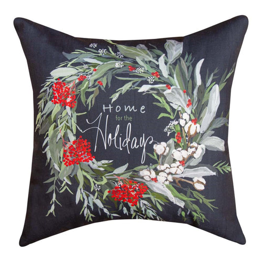 Winter Wreath Home For The Holidays Climaweave Pillow 18"