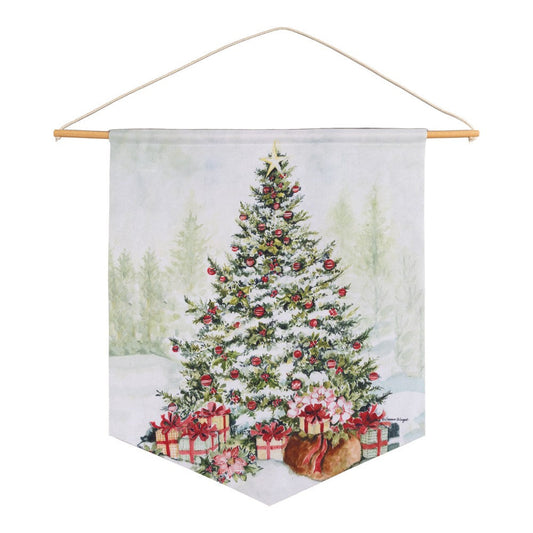 Holly And Pine - Christmas Tree And Poinsettias Pennant 16" x 20"