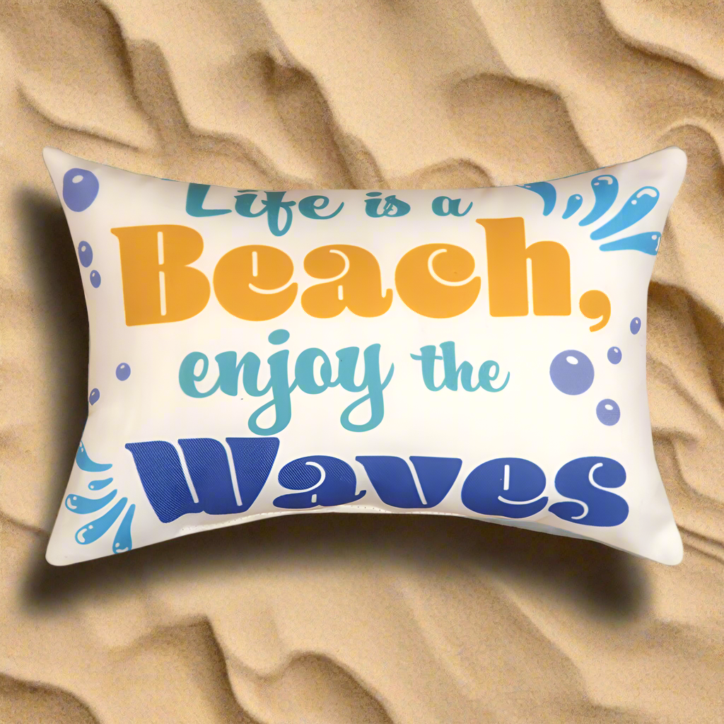 Enjoy The Waves Word Pillow 12.5"x8.5" Throw Pillow