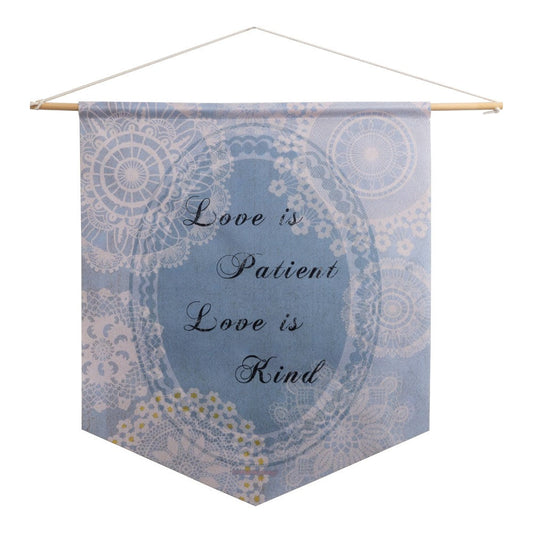Religious Toile Love Is Patient Pennant 18" x 21"