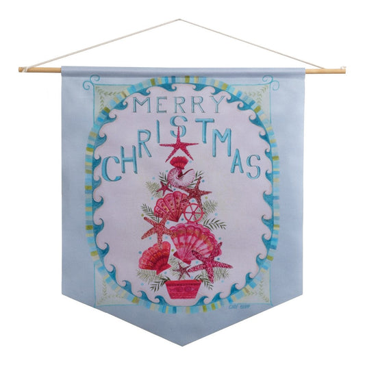 Merry Christmas Seashell Topiary Pennant 18" x 21"