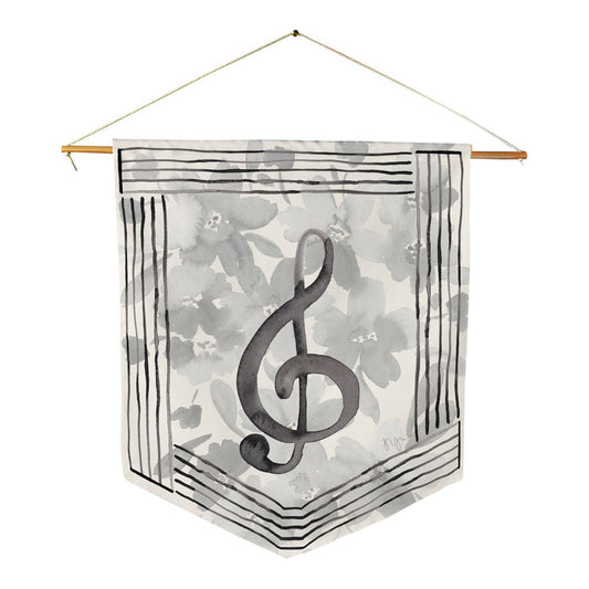 Music Note With Flowers - Treble Pennant 18" x 21"