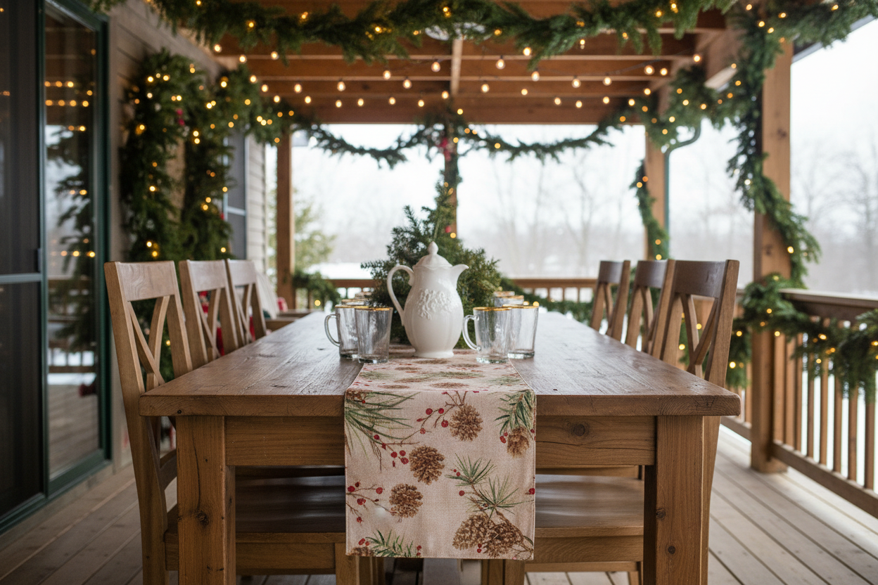 Berries And Pine Woven Runner 72 Inch