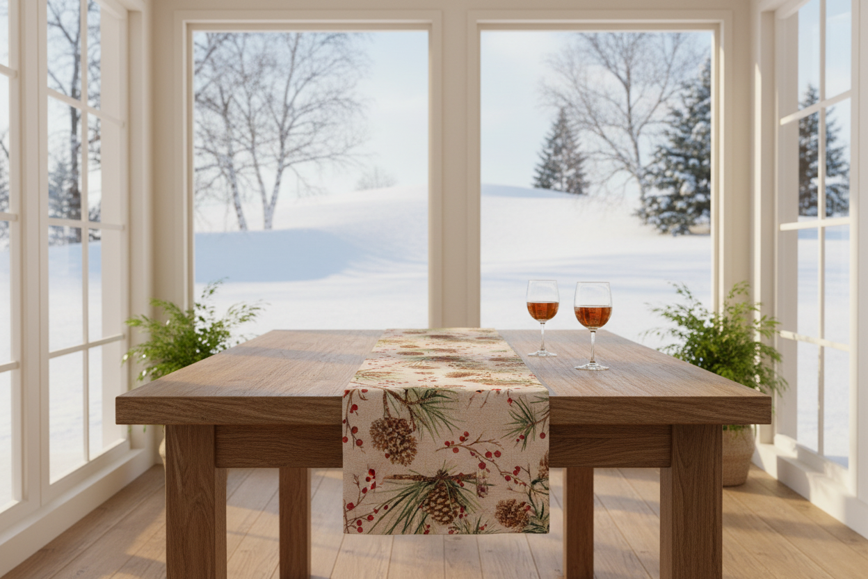 Berries And Pine Woven Runner 72 Inch