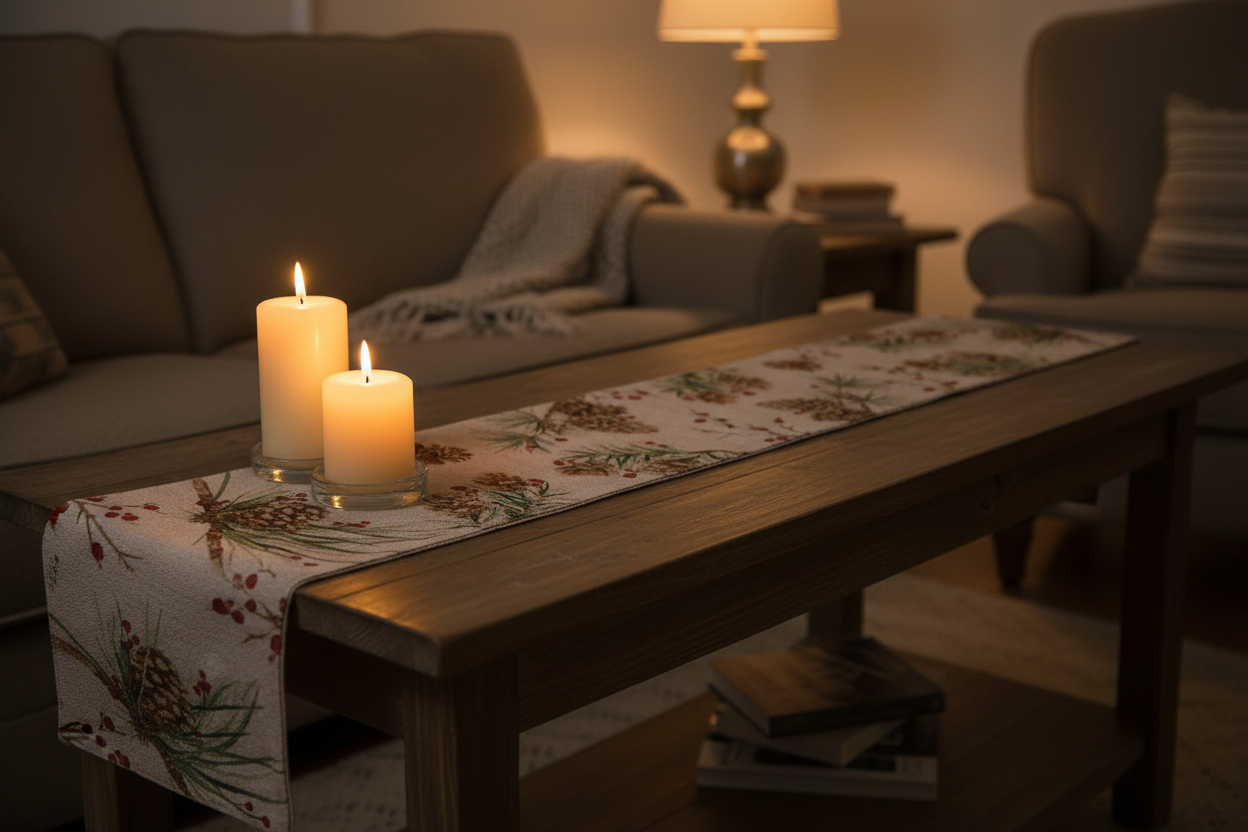 Berries And Pine Woven Runner 72 Inch