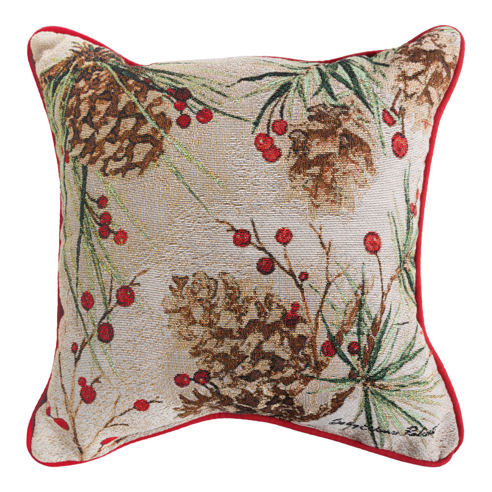 Berries And Pine Woven Tapestry Pillow 17x17