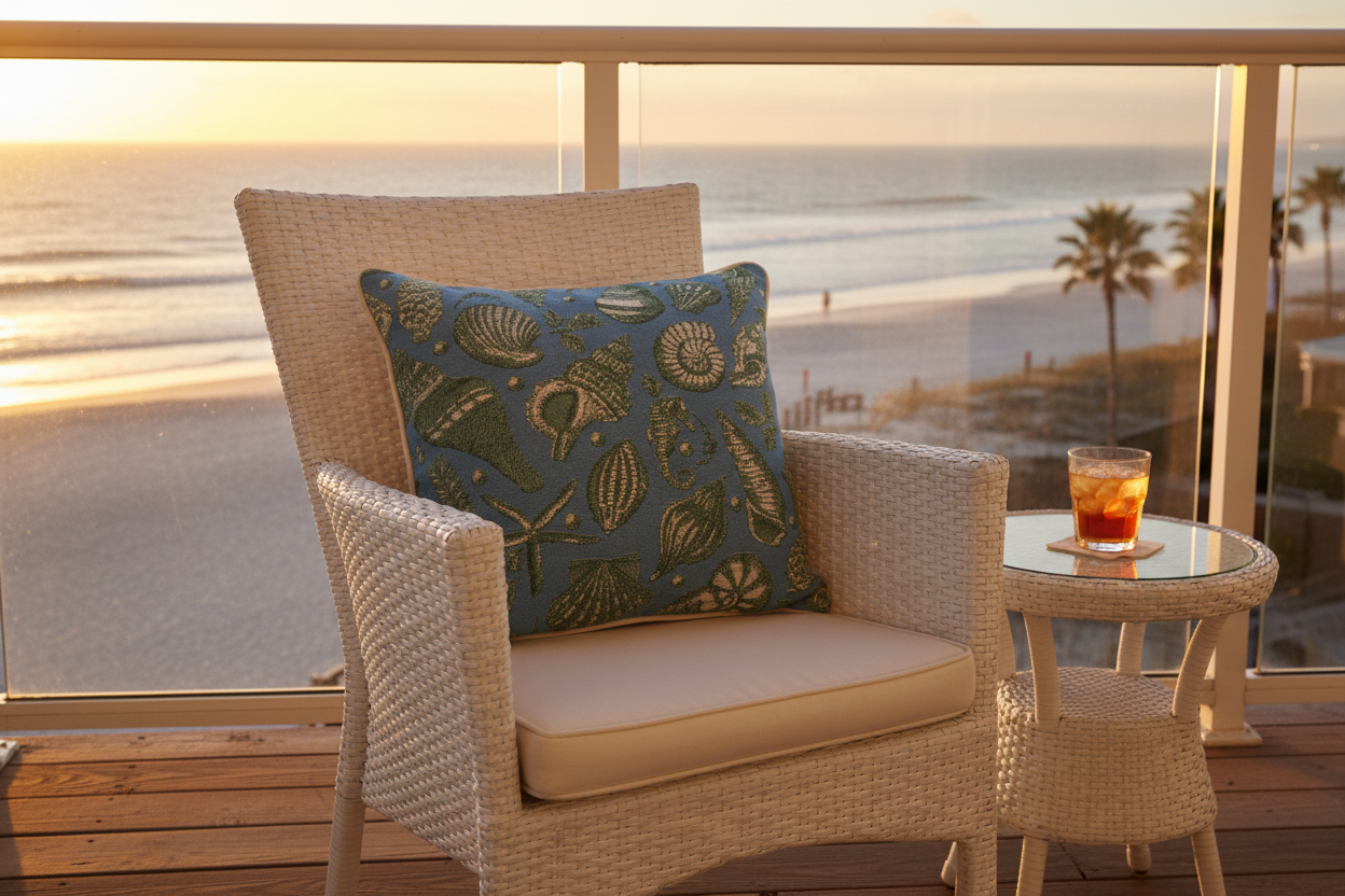 Coastal Toile Woven Tapestry Pillow 17x17