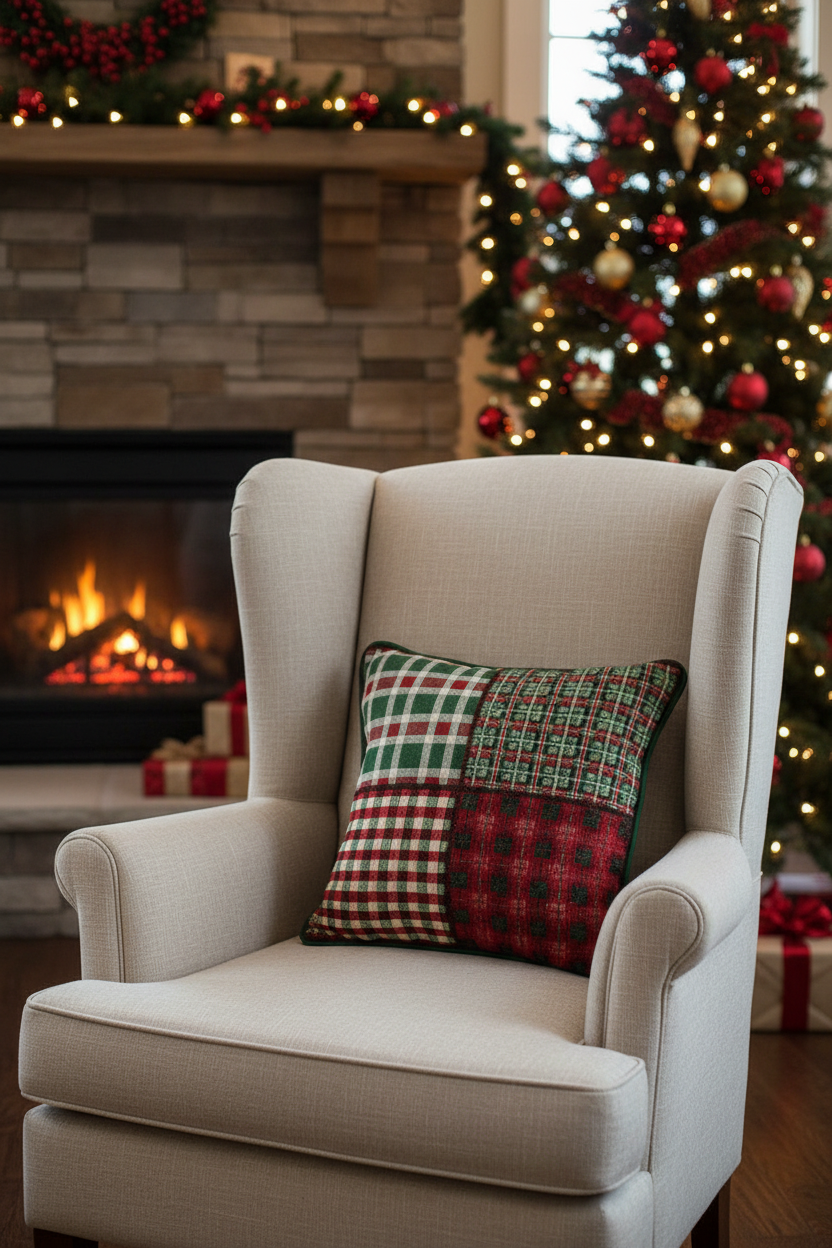 Holiday Plaid Woven Tapestry Pillow 17x17
