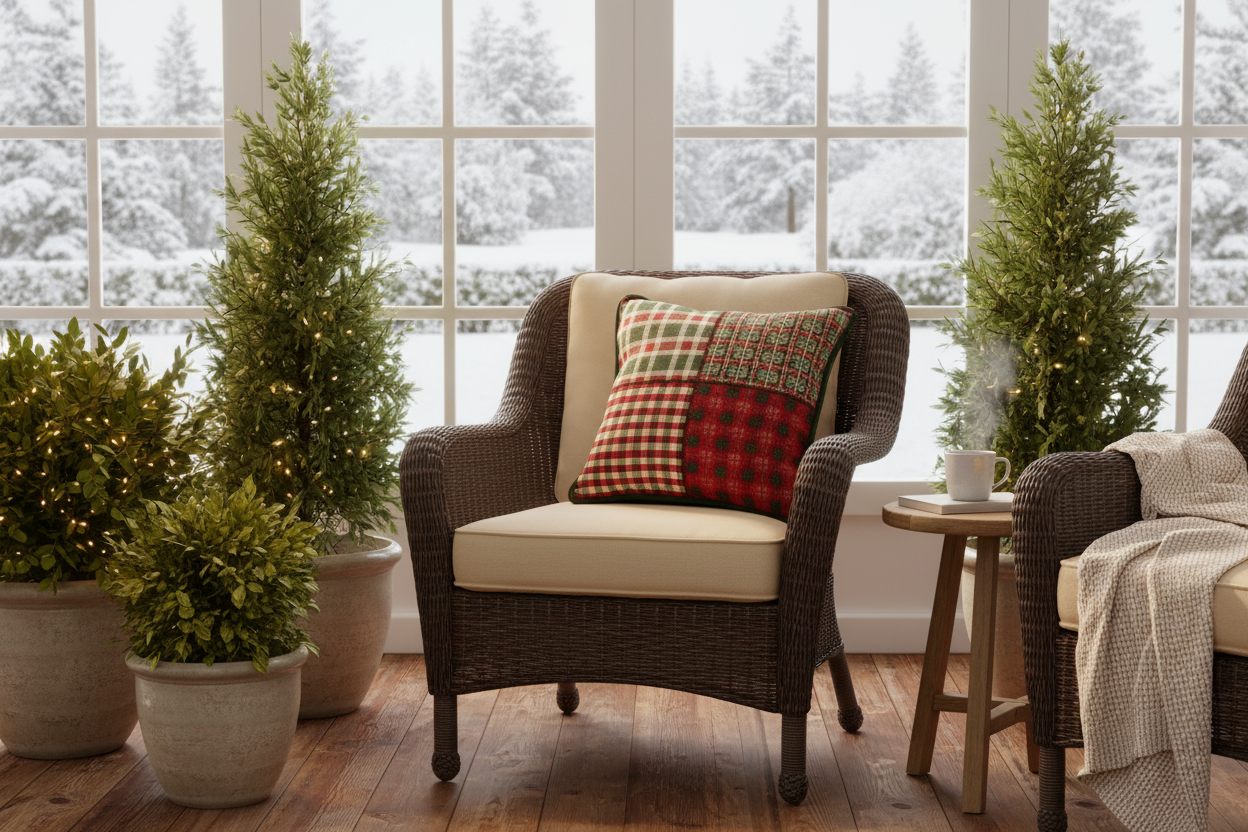 Holiday Plaid Woven Tapestry Pillow 17x17