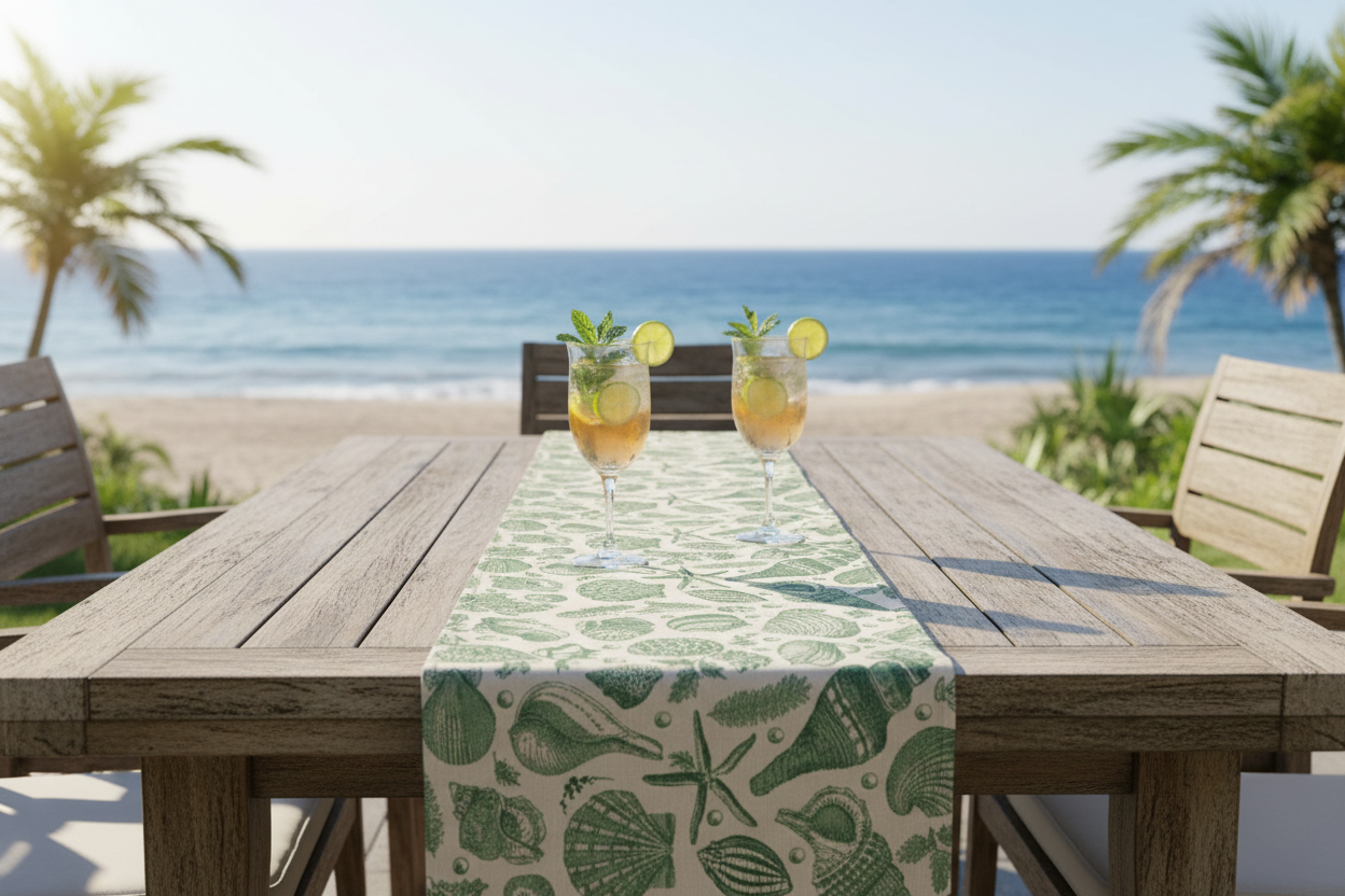 Coastal Toile Woven Tapestry Runner 72 Inch