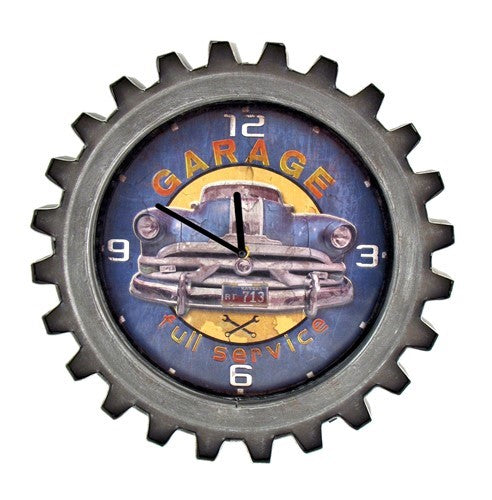 Blue Garage Retro Style Muscle Car Gear Shaped Wall Clock with LED Lights
