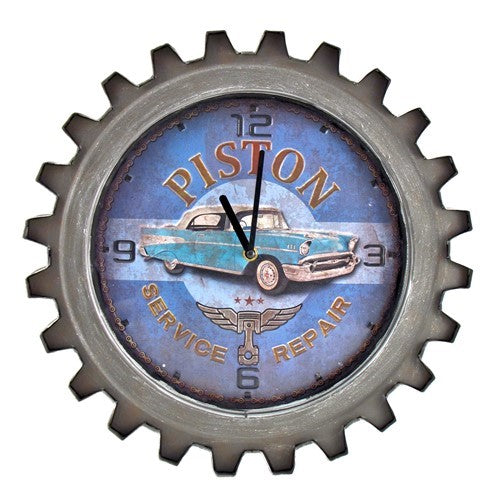 Set of 6 Vintage Style Muscle Car Gear-Shaped Iron Wall Clocks