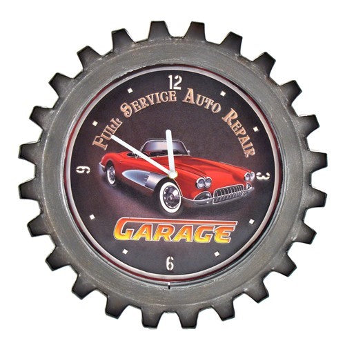 Red Garage Retro Style Muscle Car Gear Shaped Wall Clock with LED Lights